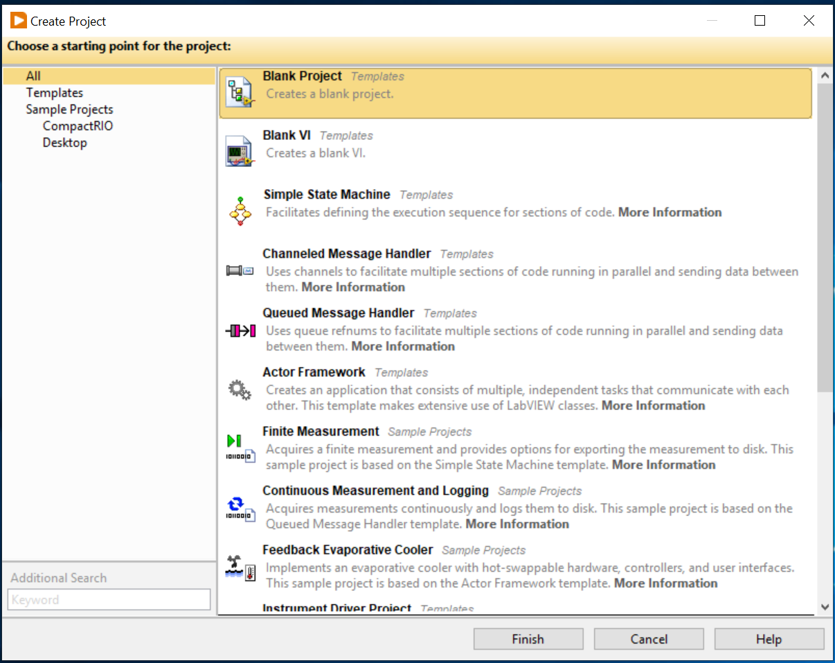 LabVIEW create project