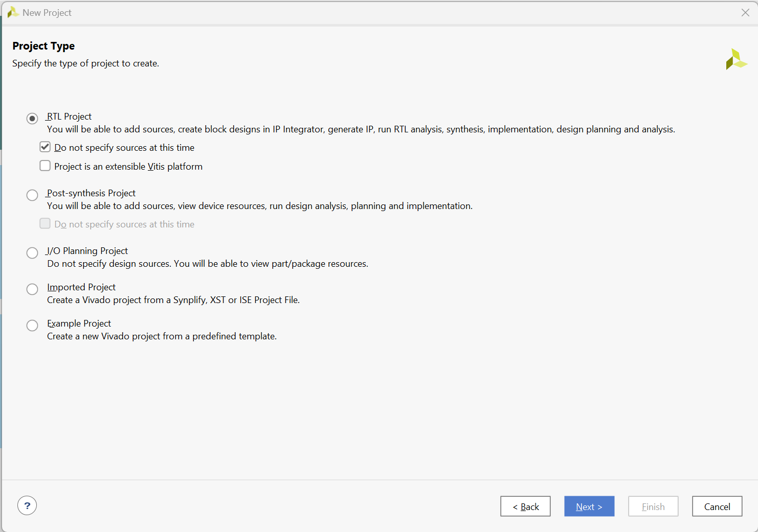 New project: select project type
